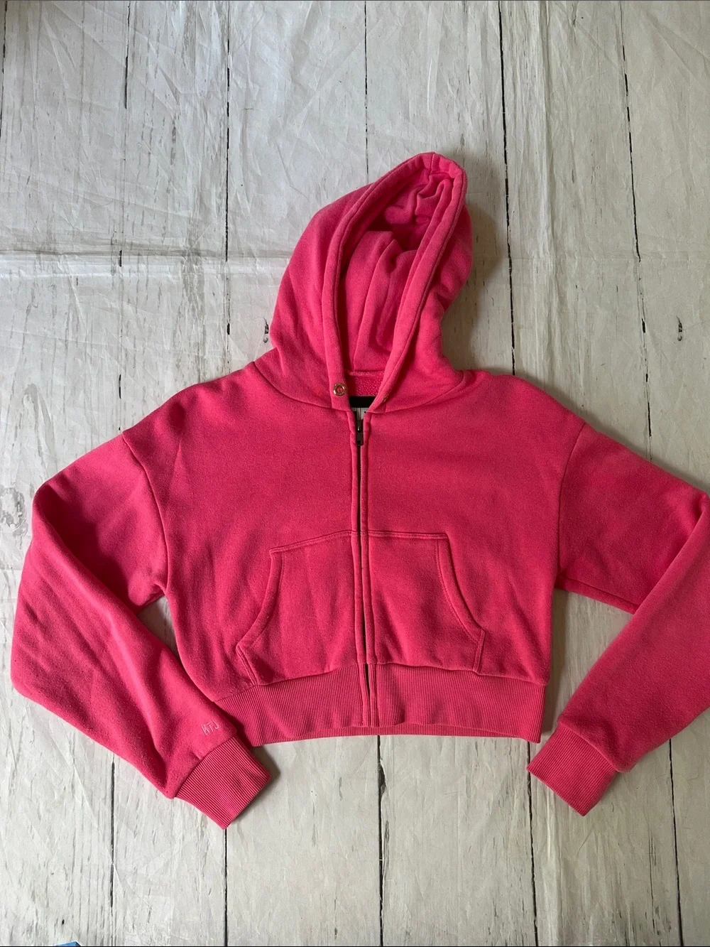 Katie J NYC Cropped Pink Zip Hoodie large